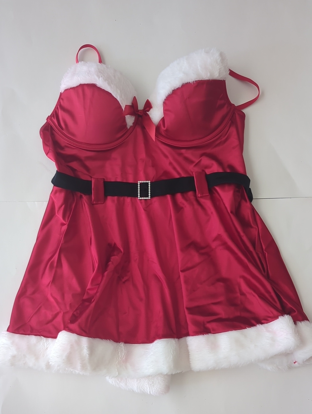 Oh Là Là Chéri Paris Red Satin Santa Lingerie Dress with Faux Fur Trim 1X